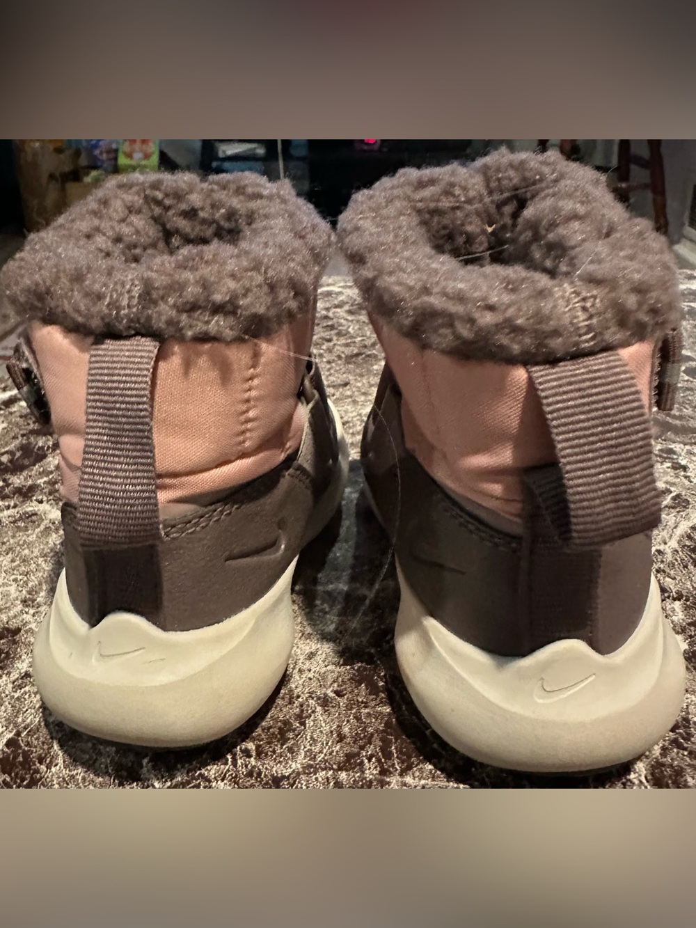 Nike Kids Pink and Brown Fleece-Lined Boots